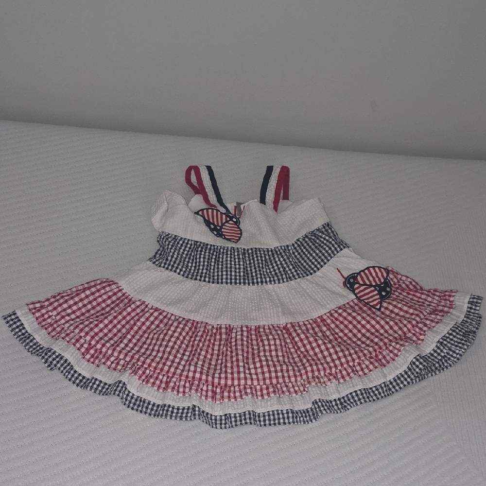 Red and White Gingham Dress with Butterfly Accents